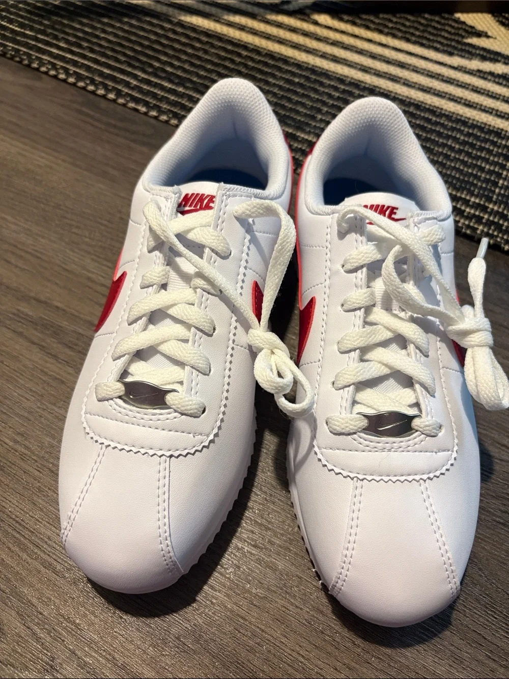 NWOT Nike Cortez White Sneakers with Red Swoosh - Size Youth 4